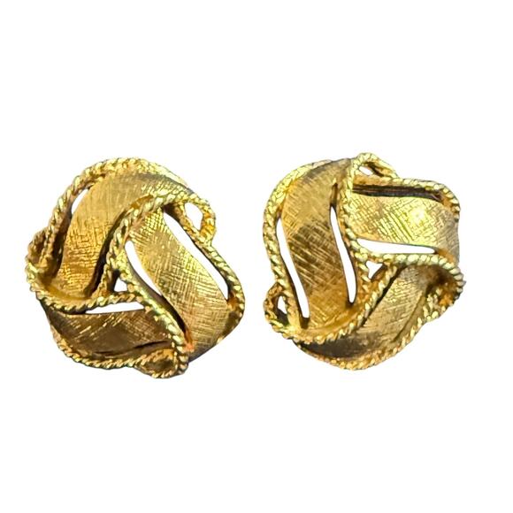 Vintage Napier Love Knot Gold Tone Button Stud Earrings - Picture 3 of 7